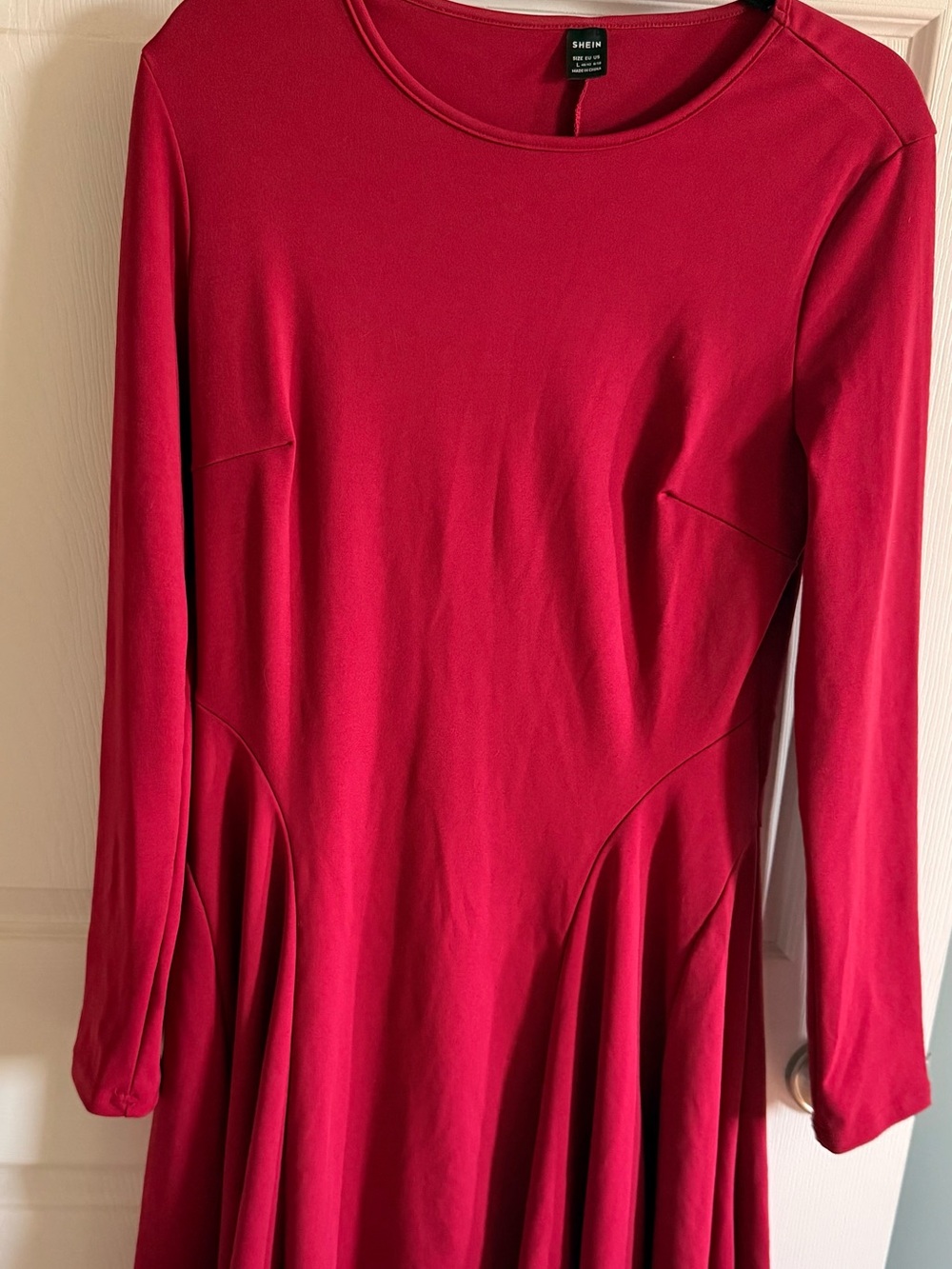 SHEIN Red Long Sleeve Fit & Flare Dress